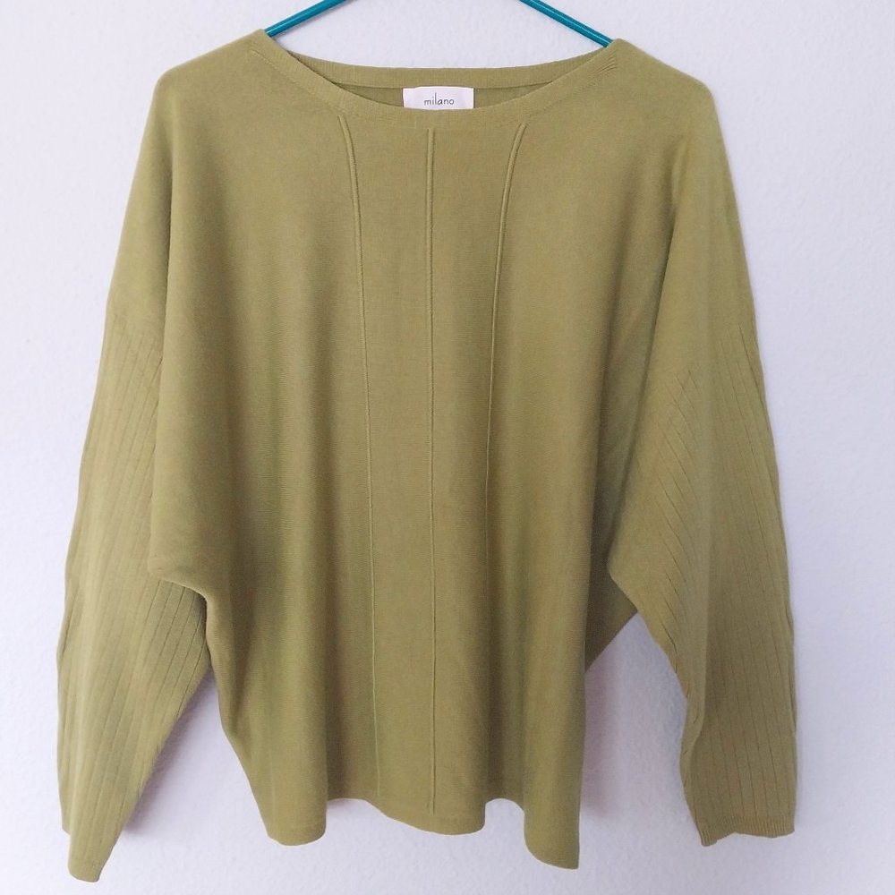 Milano Celedon Green Ribbed Long Sleeve Oversized Sweater NWOT